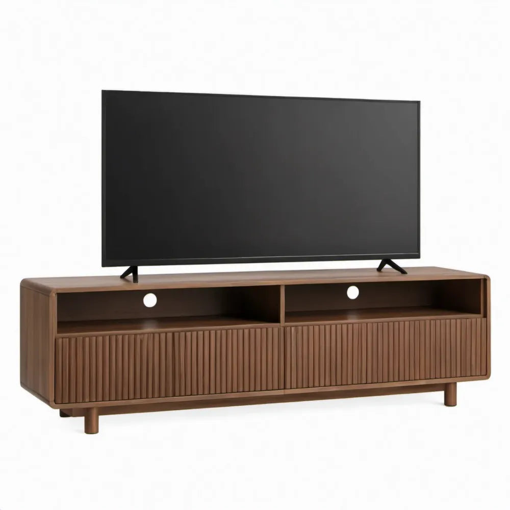 TV-meubel met geribbelde schuifdeuren 160 x 40 x 55 cm Walnootbruin MDF