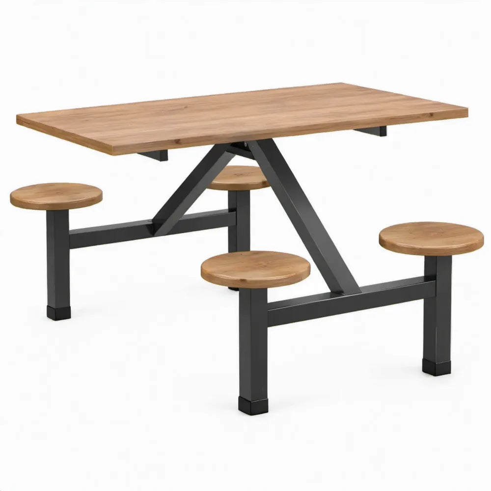 Eettafel met geïntegreerde zitplaatsen 180 x 160 x 75 cm – Naturel/Zwart – Massief acaciahout en gepoedercoat staal