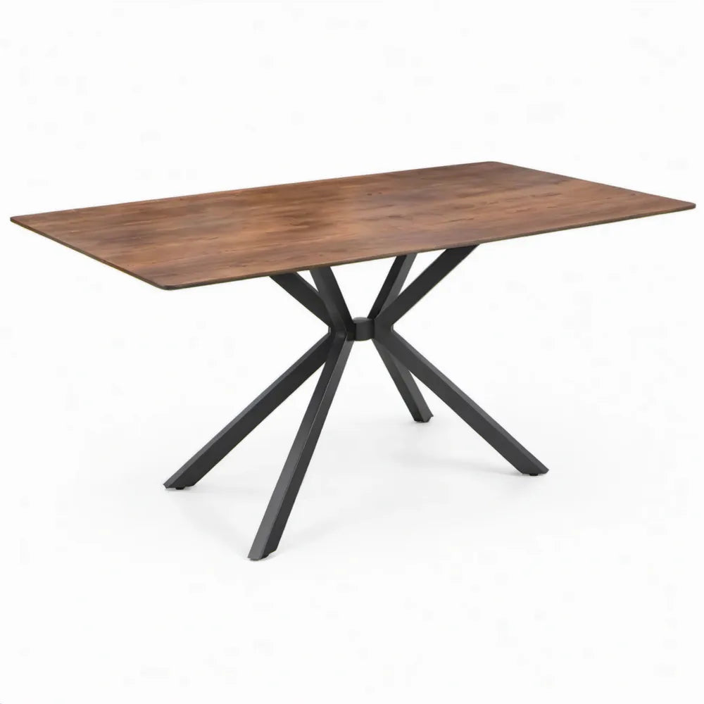 Rechthoekige eettafel 180 x 90 x 76 cm van bruin massief acaciahout met zwart stalen kruisframe