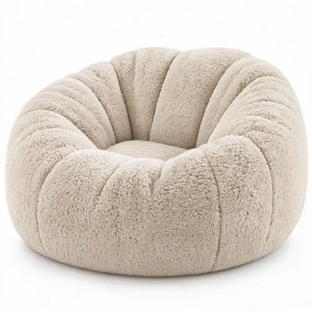 Ronde fauteuil van teddy polyester met schuimvulling, crème, 90 x 90 x 70 cm