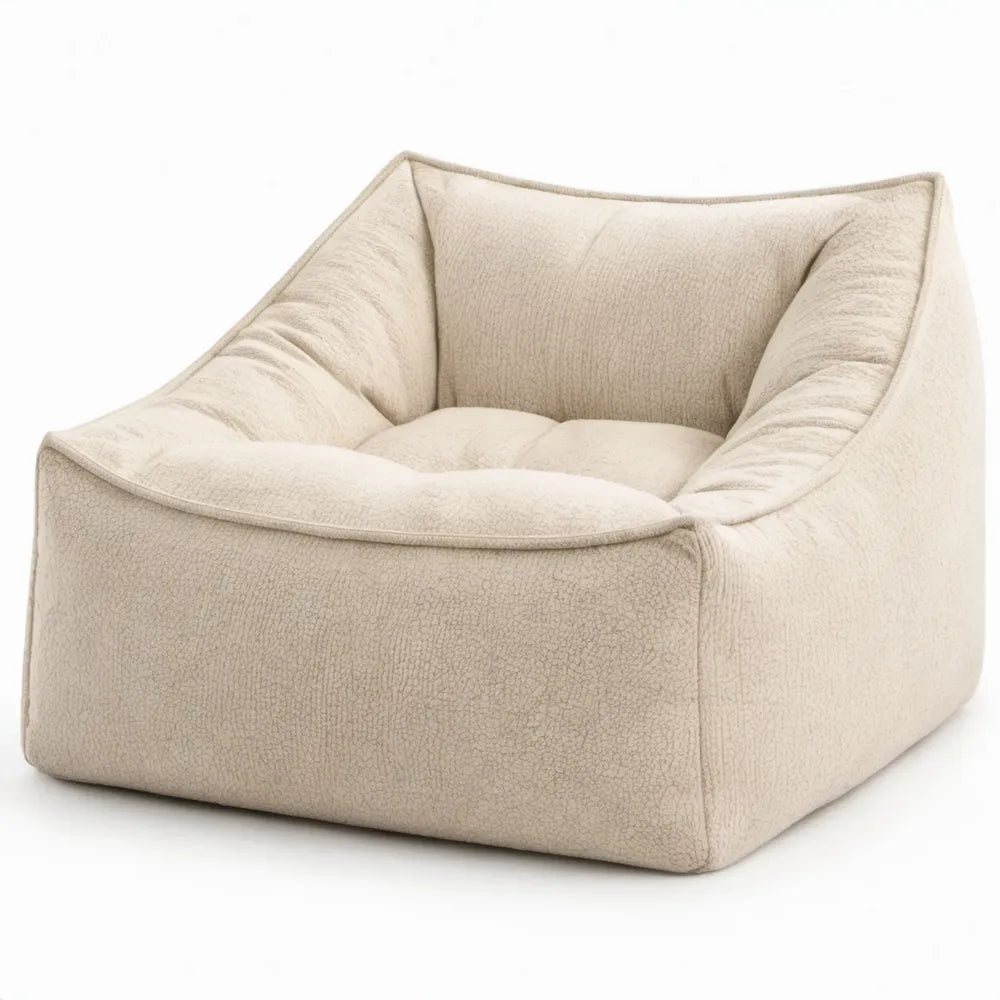 Zitzakfauteuil 90 x 90 x 70 cm in crèmekleurige bouclé