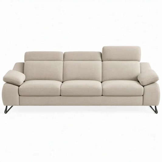 Beige 3-zitsbank met zwarte stalen poten, 220 x 95 x 98 cm