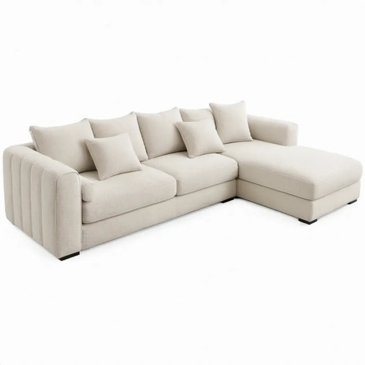 3-zits hoekbank met chaise longue rechts, 275 x 165 x 85 cm, crème/zwart
