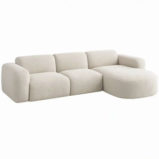 3-zits hoekbank met chaise longue rechts, crèmekleurige bouclé, 300 x 170 x 75 cm