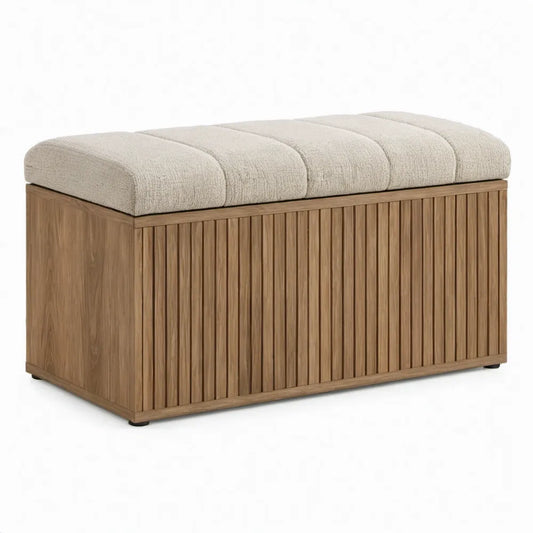Halbank met vast bouclé zitkussen 100 x 40 x 50 cm Naturelbruin/Crème
