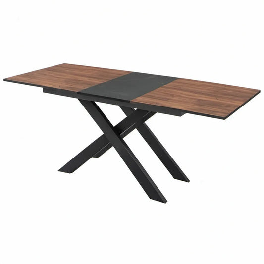 Uitschuifbare eettafel 160-200 x 90 x 76 cm – Walnootbruin/Zwart MDF en staal