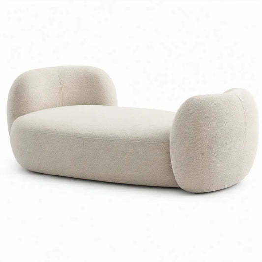 Crèmekleurige bouclé tweezitsbank met afgeronde armleuningen, 180 x 85 x 72 cm