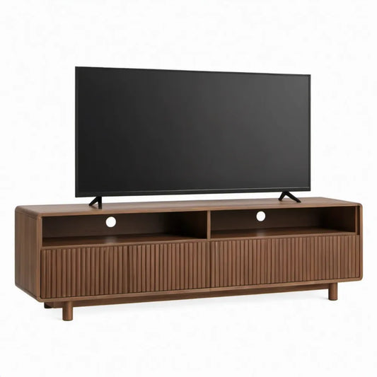 TV-meubel met geribbelde schuifdeuren 160 x 40 x 55 cm Walnootbruin MDF