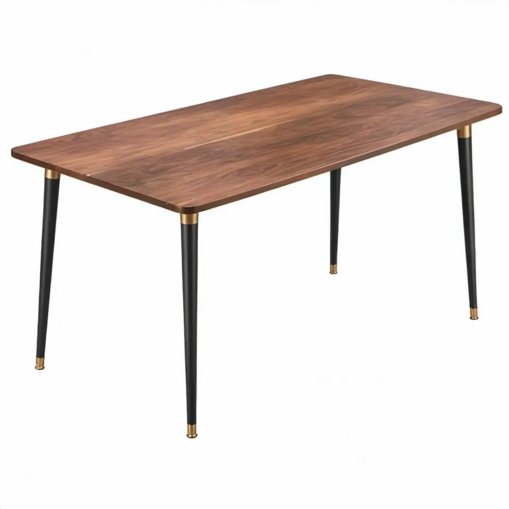 Rechthoekige eettafel 140 x 80 x 75 cm in walnootbruin, zwart en goudkleurig