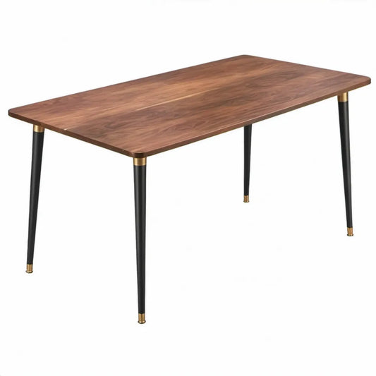 Rechthoekige eettafel 140 x 80 x 75 cm in walnootbruin, zwart en goudkleurig