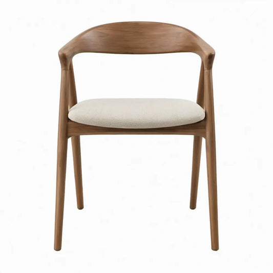 Eetkamerstoel van massief rubberhout met gebogen rugleuning, walnootbruin/crème, 54 x 55 x 78 cm