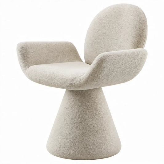 Beige bouclé stoel met armleuningen en kegelvoet, 63 x 61 x 82 cm