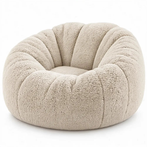 Ronde fauteuil van teddy polyester met schuimvulling, crème, 90 x 90 x 70 cm