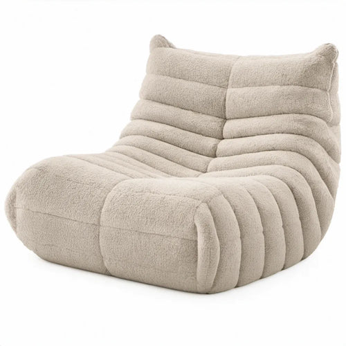 Beige bouclé zitzakfauteuil van polyester met schuimvulling, 100 x 90 x 75 cm