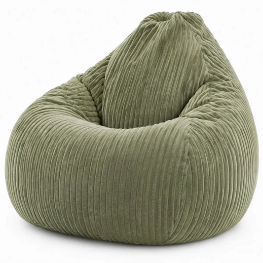 Geribde zitzak van polyester, olijfgroen, 110 x 90 x 80 cm