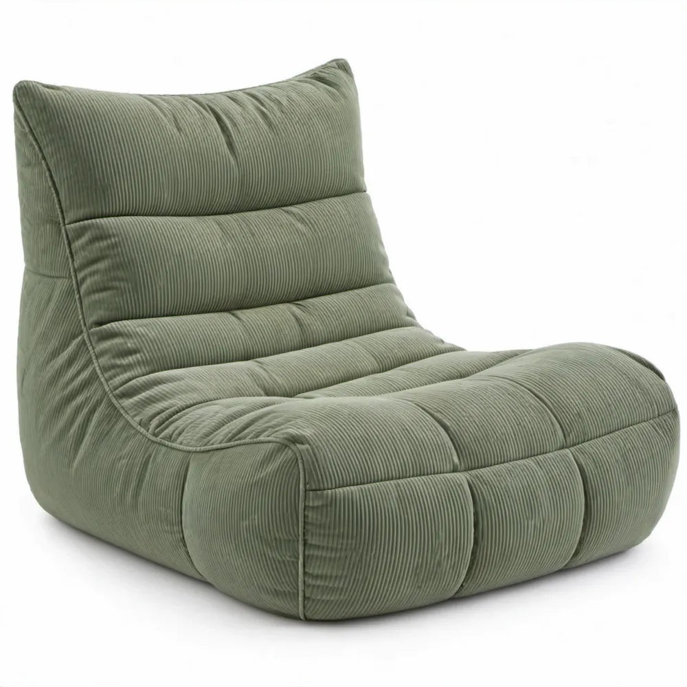 Olijfgroene ribfluwelen zitzakstoel met rugleuning, 90 x 100 x 75 cm