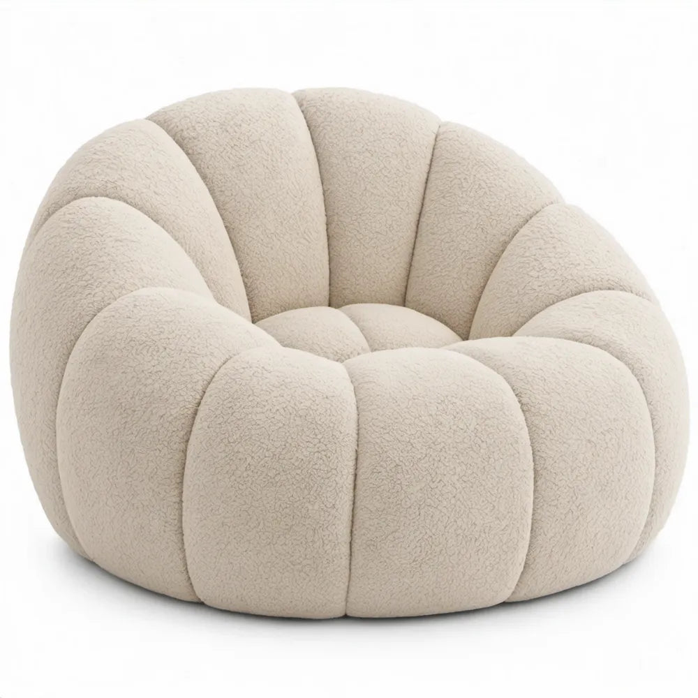 Ronde teddyfauteuil 90 x 90 x 70 cm crème met EPS-vulling