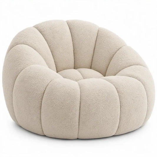 Ronde teddyfauteuil 90 x 90 x 70 cm crème met EPS-vulling