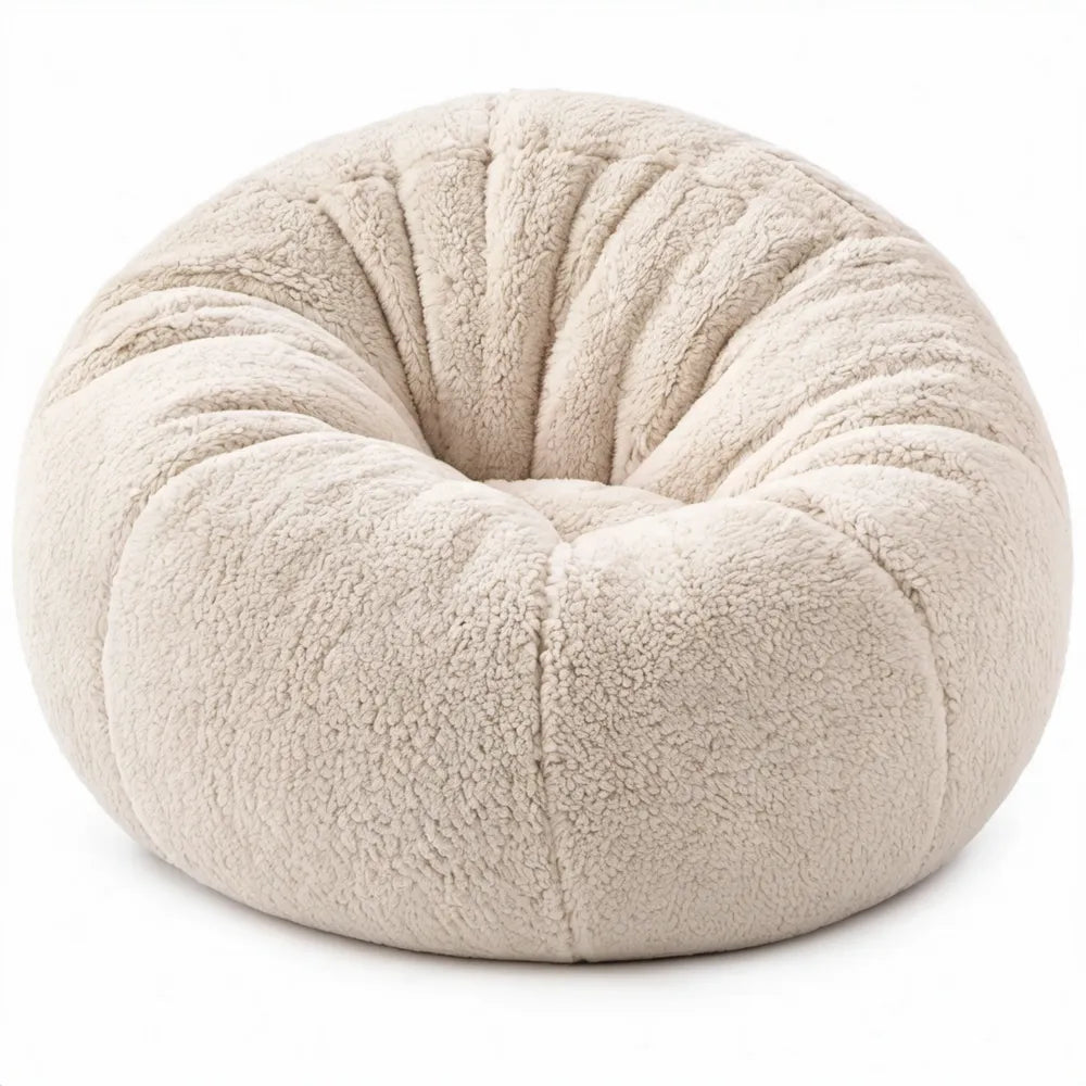 Ronde teddy zitzak 100 x 100 x 70 cm crème polyester met EPS-korrels