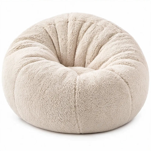 Ronde teddy zitzak 100 x 100 x 70 cm crème polyester met EPS-korrels