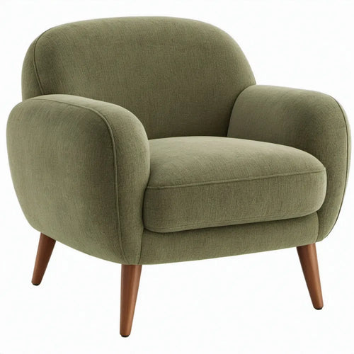 Olijfgroene fauteuil met armleuningen en rubberhouten poten, 78 x 76 x 82 cm
