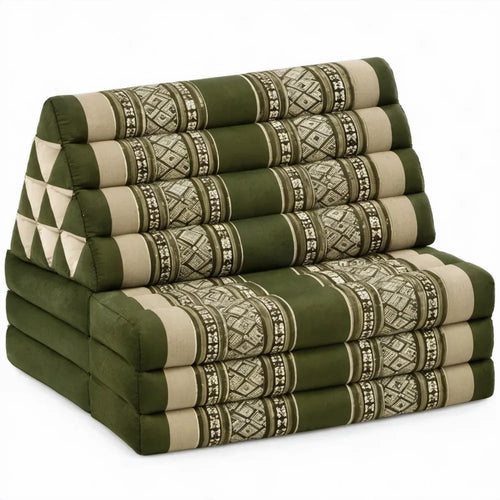 Opvouwbare vloerkussenstoel van katoen, 80 x 90 x 80 cm, donkergroen en beige