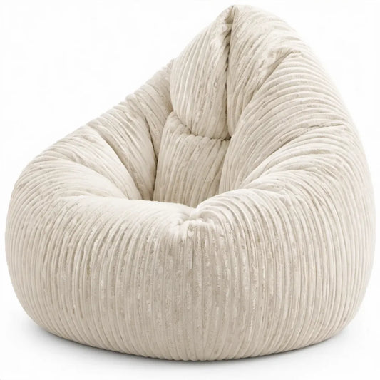 Zitzakfauteuil van ribfluweel in Crème, 90 x 90 x 80 cm