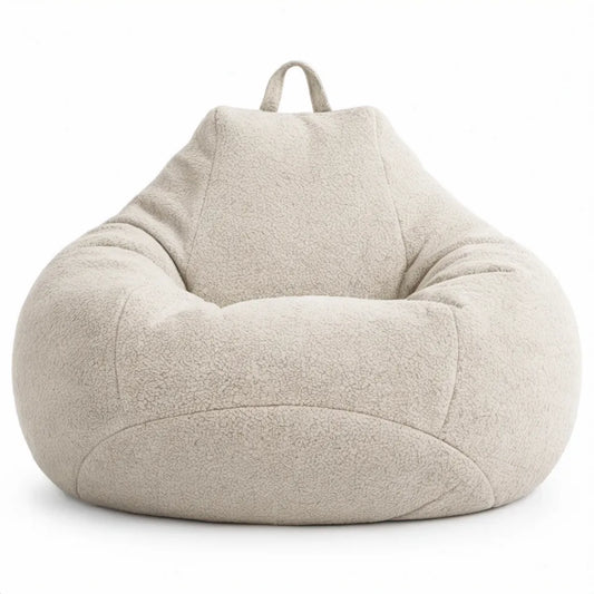Ronde zitzakfauteuil van bouclé polyester, beige, 90 x 90 x 80 cm