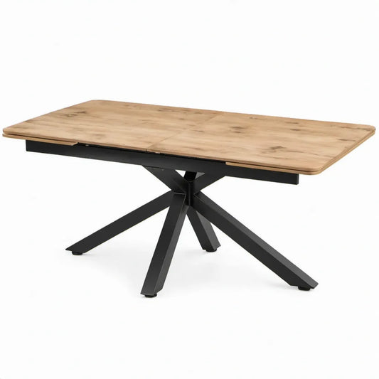Uitschuifbare eettafel 160-220 x 90 x 76 cm naturel eikenfineer met zwart gepoedercoat stalen onderstel