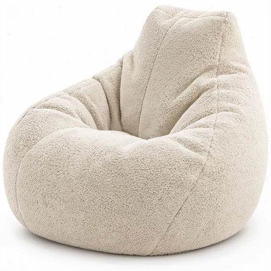 Beige teddy zitzak van polyester, 90 x 90 x 110 cm