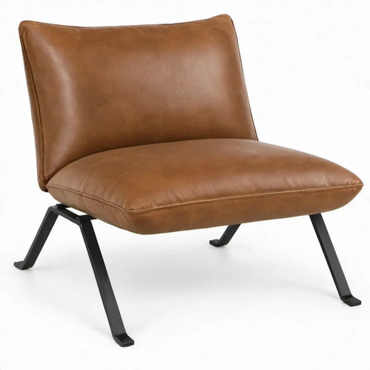 Loungestoel 76 x 82 x 78 cm Cognacbruin PU-kunstleer met zwart stalen frame