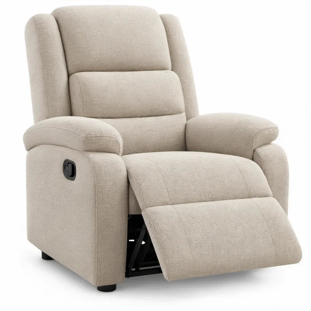 Handmatig verstelbare relaxfauteuil met uitschuifbare voetensteun, beige polyester, 90 x 93 x 104 cm