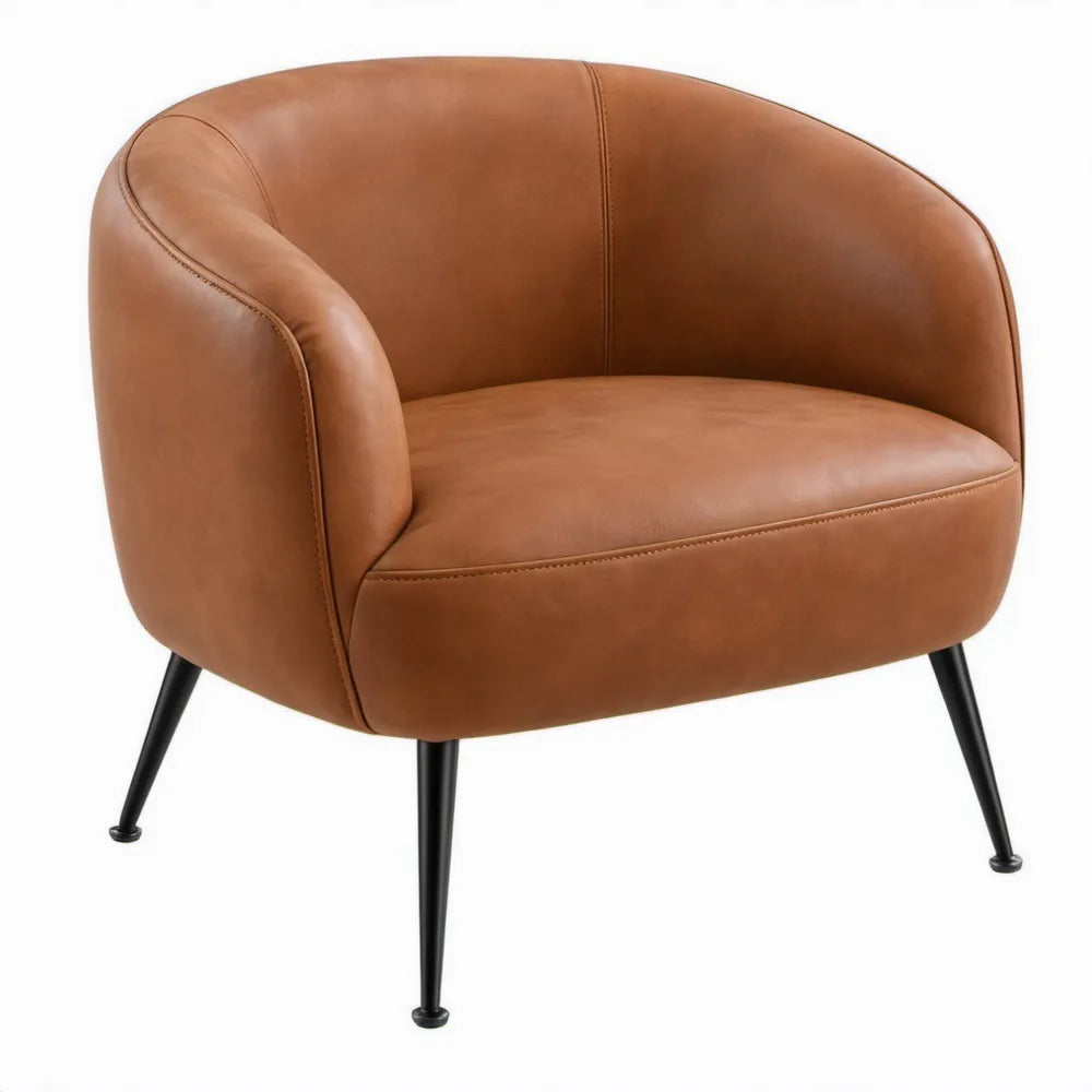 Loungestoel met armleuningen 76 x 75 x 76 cm Cognacbruin PU-kunstleer Zwart staal