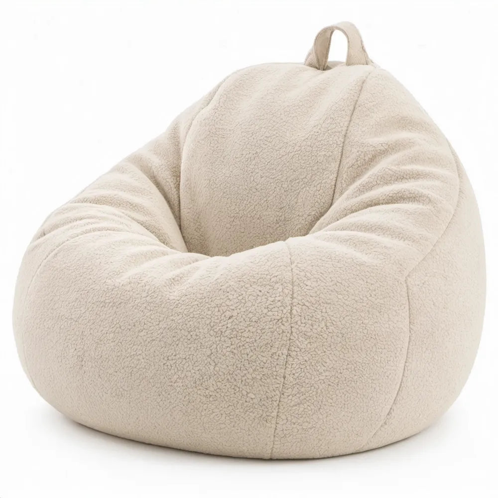 Ronde zitzakstoel 80 x 80 x 70 cm crème teddy polyester met EPS-vulling