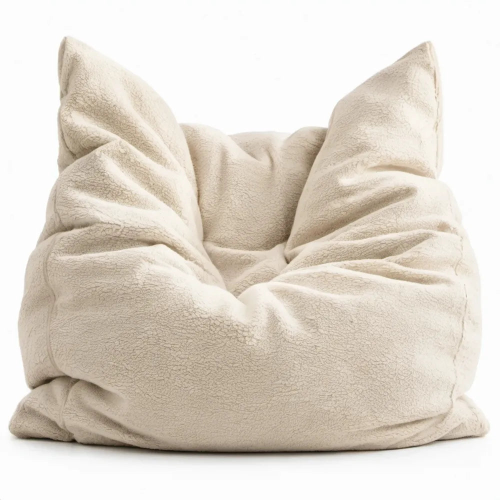 Zitzak fauteuil van polyester teddy stof, crème, 100 x 100 x 80 cm