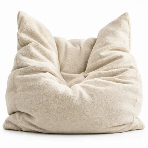 Zitzak fauteuil van polyester teddy stof, crème, 100 x 100 x 80 cm
