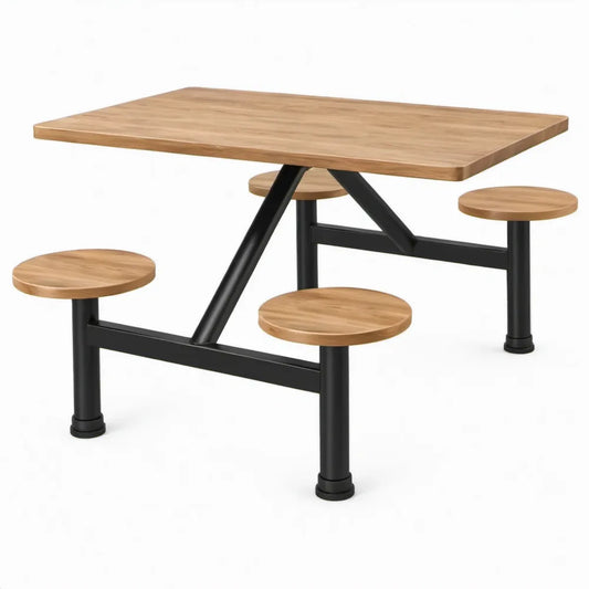 Picknicktafel met 4 vaste ronde krukken 140 x 70 x 75 cm Naturel/Zwart