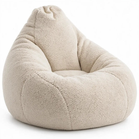 Druppelvormige zitzak met rugleuning 90 x 90 x 80 cm in crèmekleurig polyester bouclé