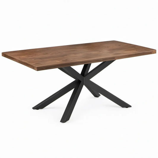 Rechthoekige eettafel 200 x 100 x 76 cm van massief acaciahout met zwart stalen X-onderstel