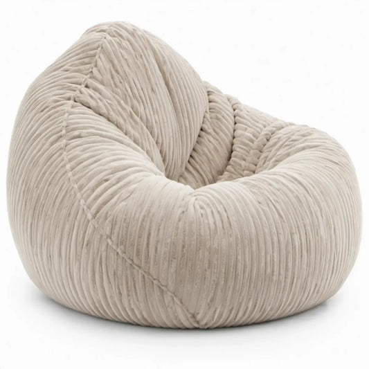 Ronde zitzakstoel van ribfluweel met EPS-vulling, crème, 90 x 90 x 70 cm